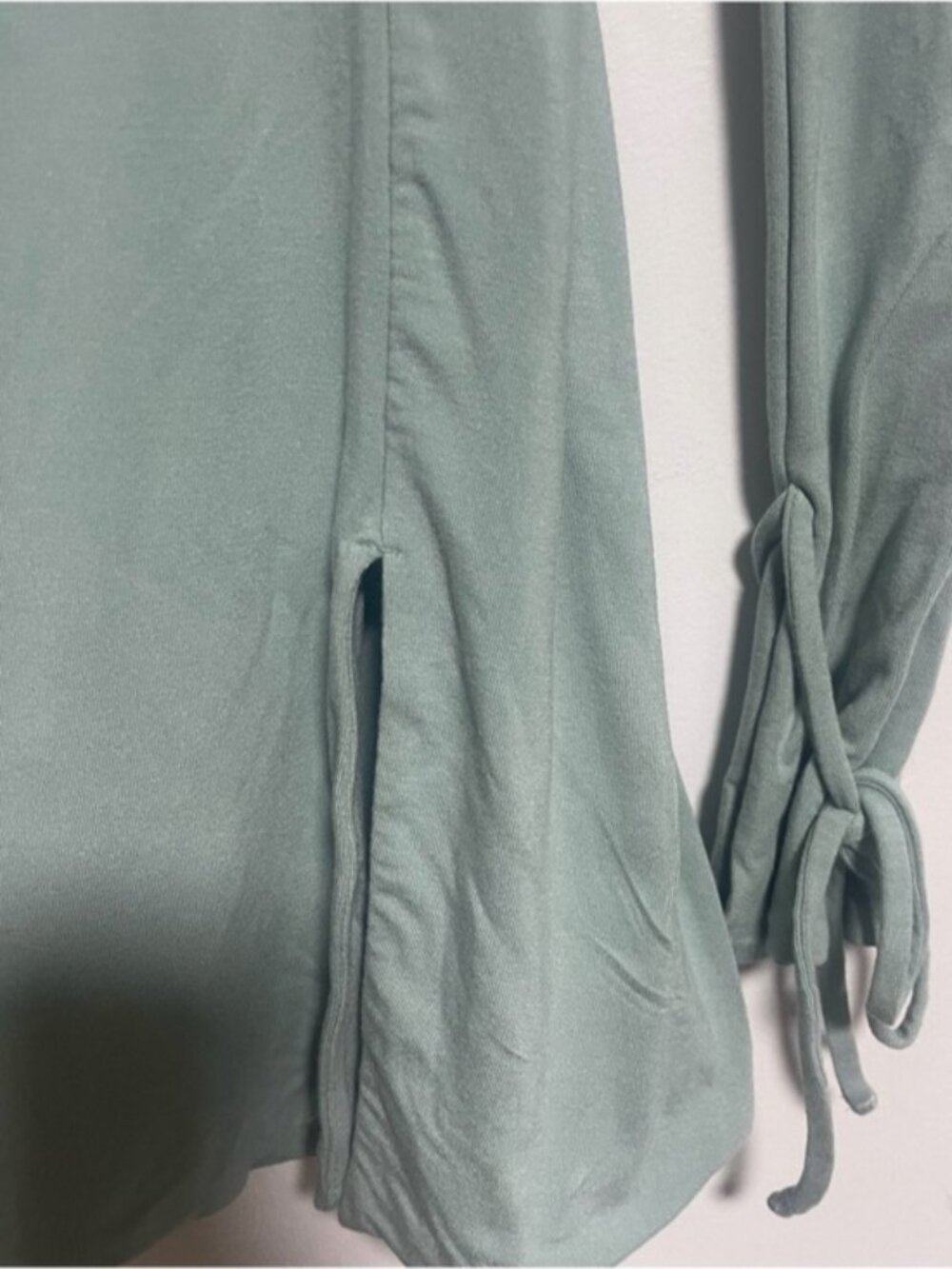 Sage Green Square Neck Long Sleeve Mini Dress with Side Slit - Picture 3 of 8